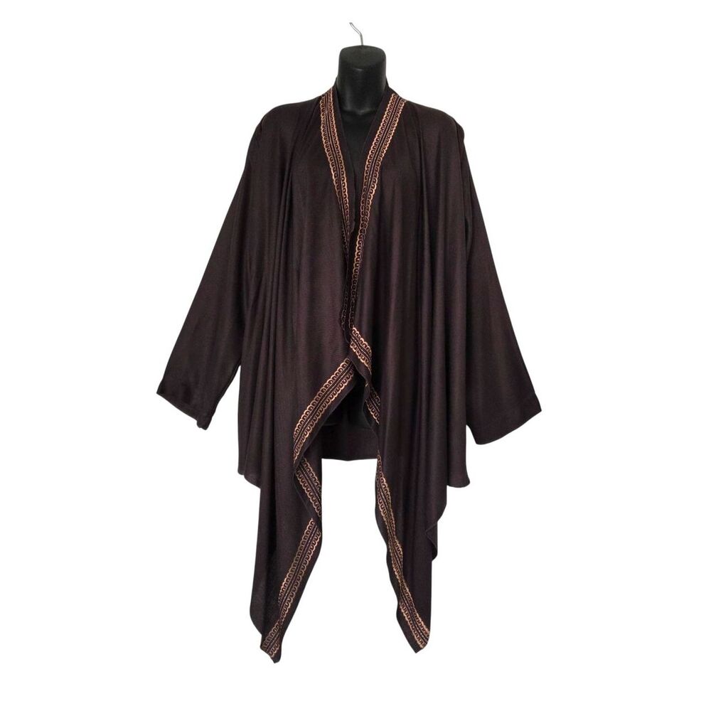 Soft Surroundings 1X Espresso Embroidered Waterfall Cardigan Boho Rayon Plus Sz